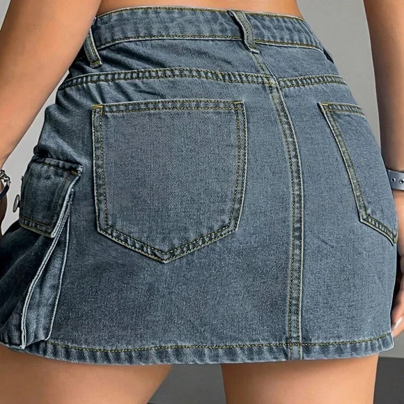 Denim Pockets Casual Cargo Skirt - Picture 3 of 5